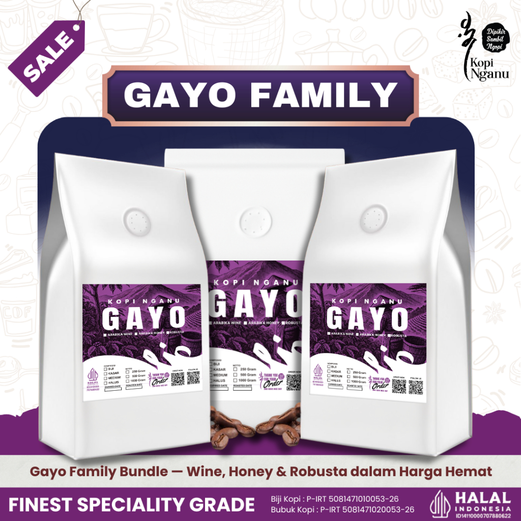 Kopi Gayo Family Bundle 250g – Kopi Arabika Gayo Wine + Kopi Arabika Gayo Honey + Kopi Robusta Gayo 