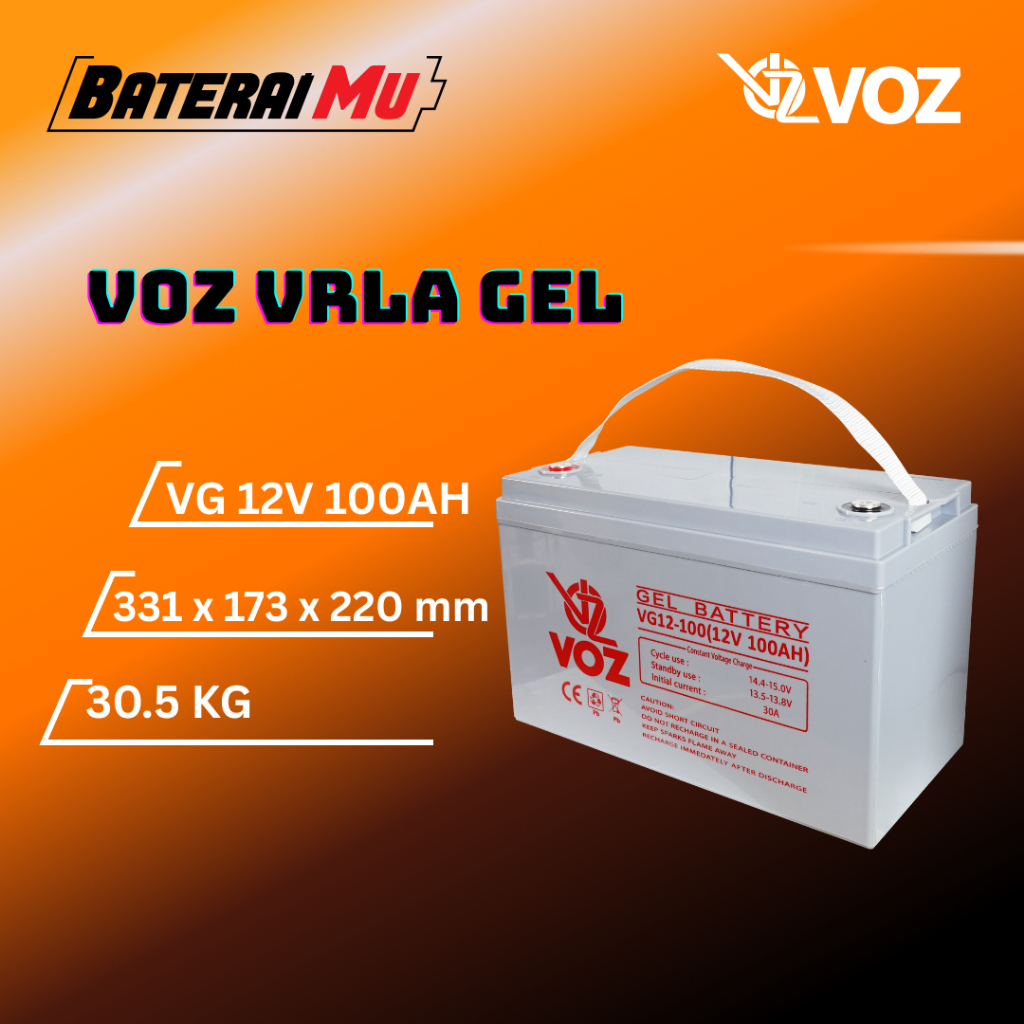 BateraiMu Voz Baterai VRLA Gel 12V 100Ah | Baterai Solar Panel | Aki Gel 12V 100Ah