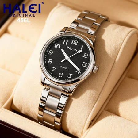 Jam Tangan Halei 456L Original Wanita Analog Jarum Rantai Stainless Steel Cewek 456 Fashion Japan