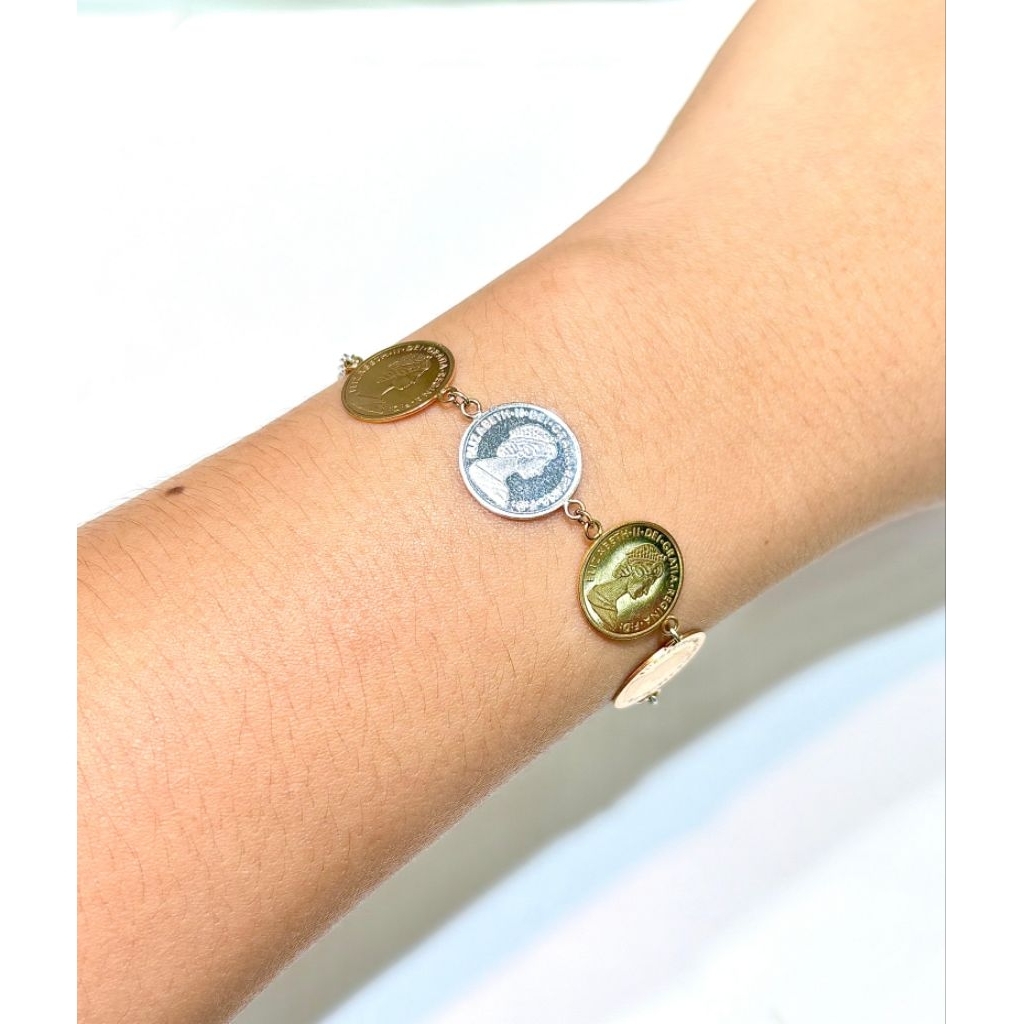 Gelang Rantai Nori Emas Putih Fashion Wanita Koin Kombinasi 5.09 Gram 750 17K (RH297)