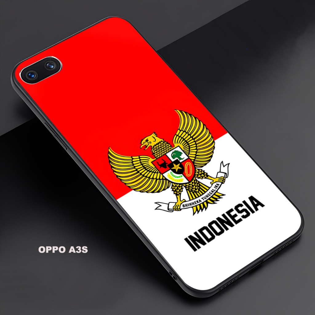 (FC57) Softcase Kaca Glossy For OPPO A3S - Motif Indonesia - Casing Anti Pecah Anti Gores dan Kotora
