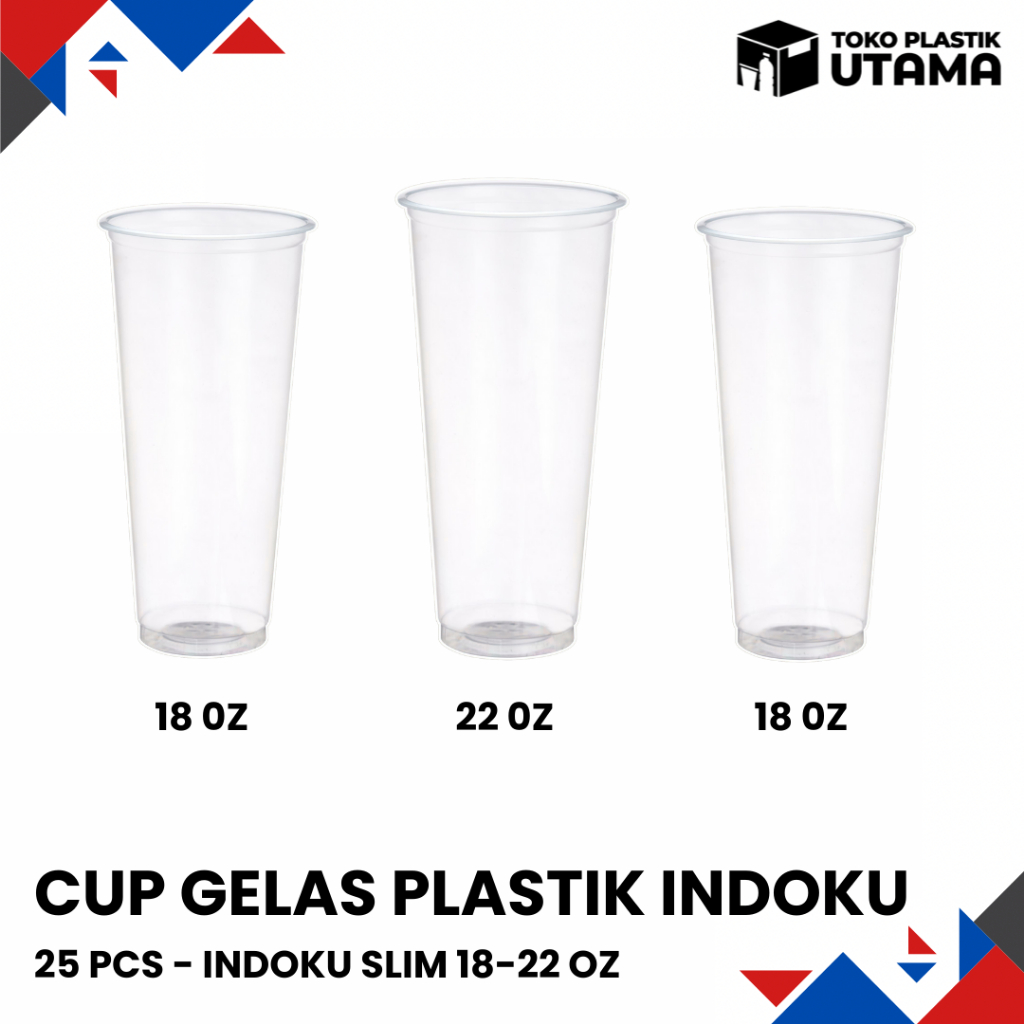 [25 PCS] Cup Gelas Plastik Slim Indoku 18-22 Oz Cup Minuman Cup Es Teh
