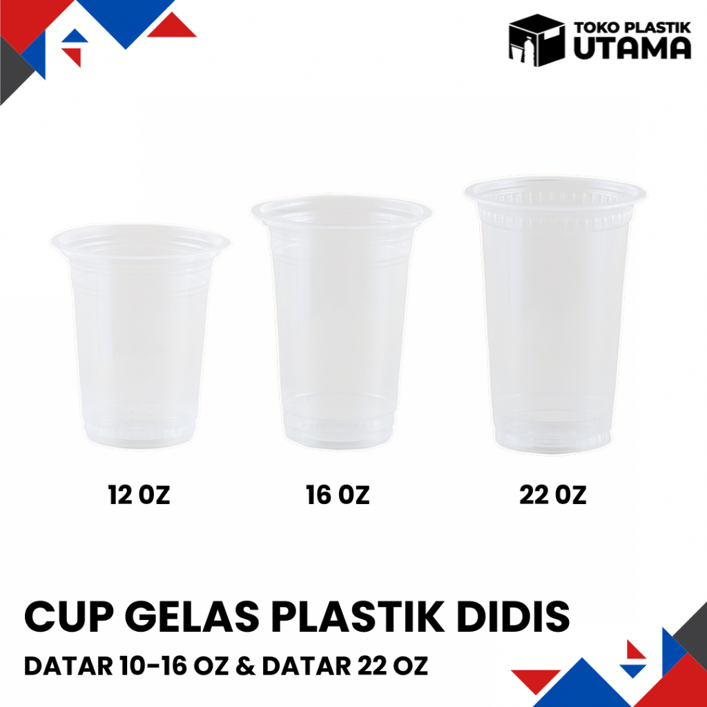 [50 PCS] Cup Gelas Plastik Datar Didis 10 12 14 16 22 Oz Cup Minuman Cup Es Teh