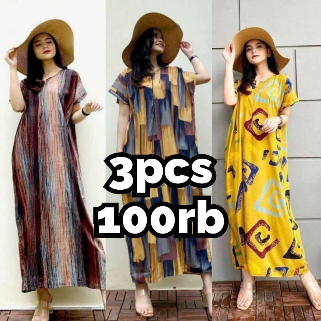 Paket Murah 3pcs Daster Cantik dengan Pola Unik Daster Wanita Kekinian Motif Random