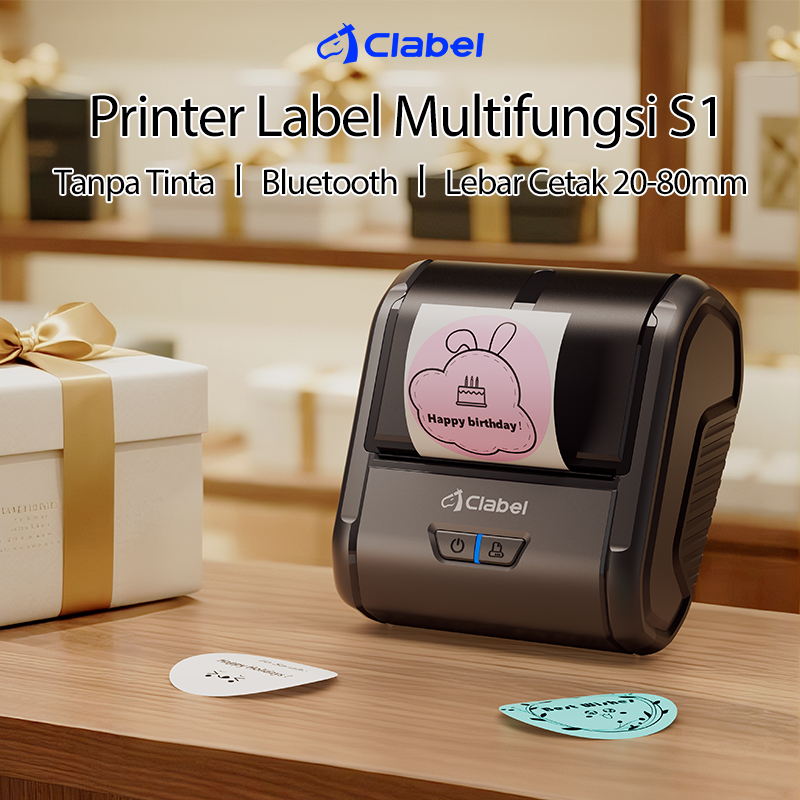 Clabel S1 Printer Portable Termal - Cetak Label Harga & Shopee Struk, Cetak 20mm-75mm, Bluetooth