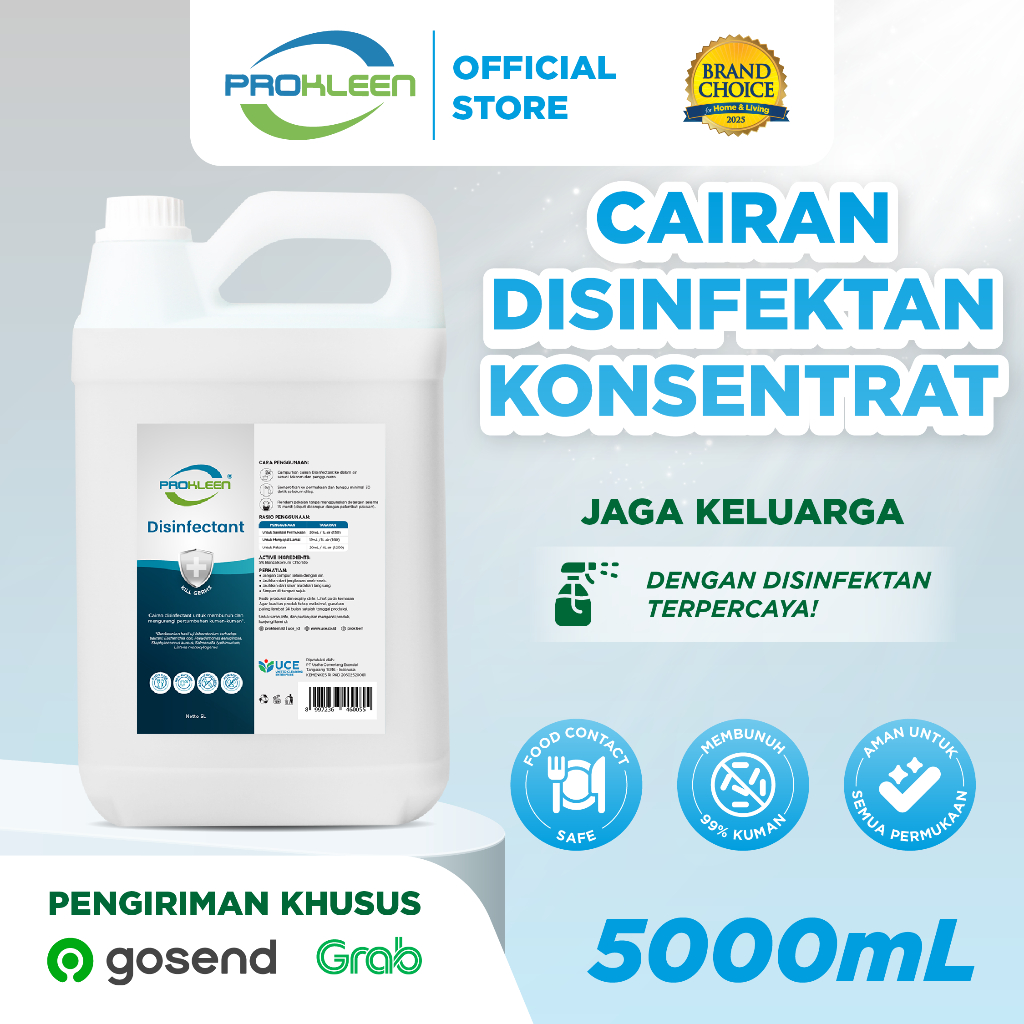 PROKLEEN Disinfectant Konsentrat Antiseptik Cairan Disinfektan 5L Khusus Gosend/Grab