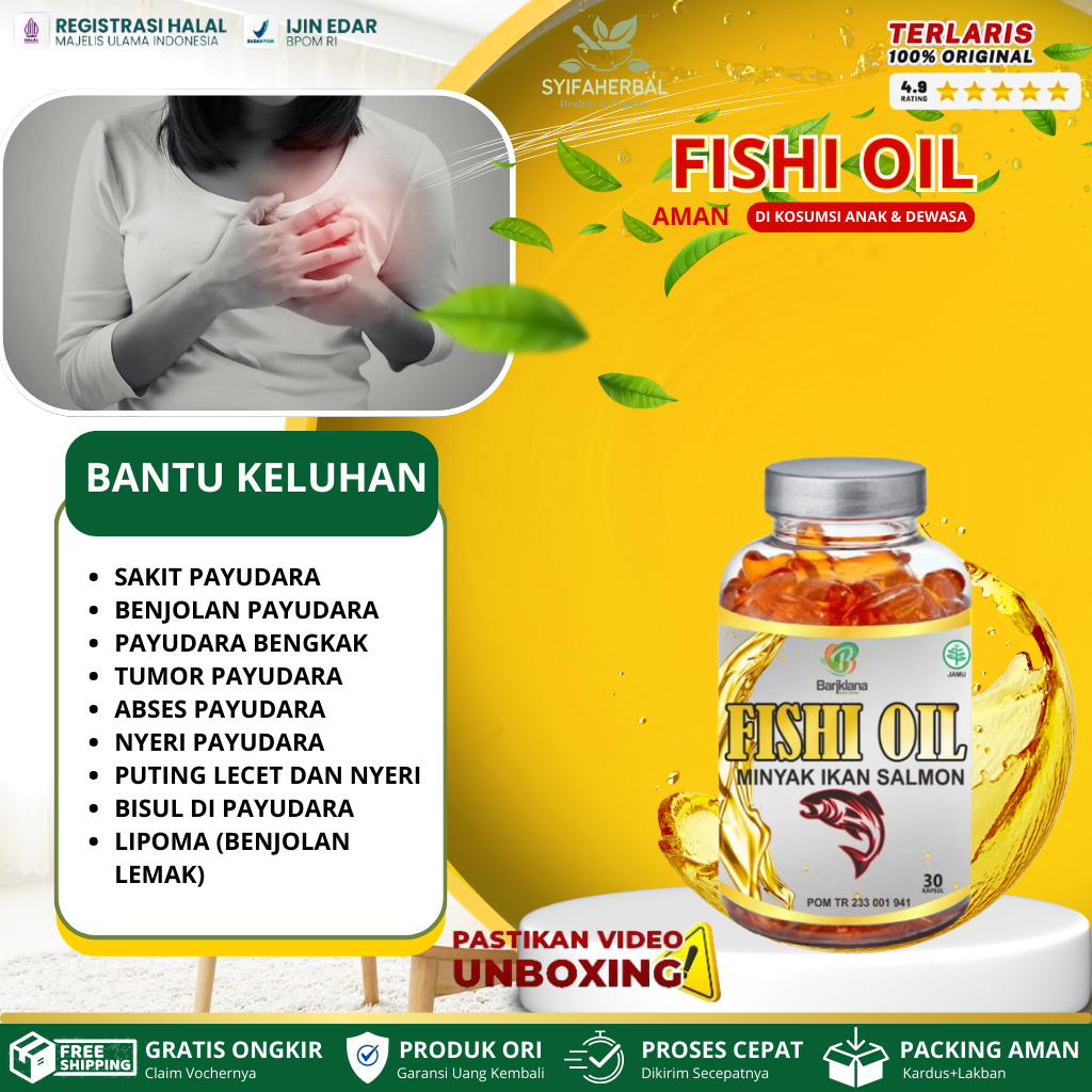 FISHI OIL Obat Sakit Payudara, Benjolan Payudara, Payudara Bengkak, Tumor Payudara, Abses Payudara, 
