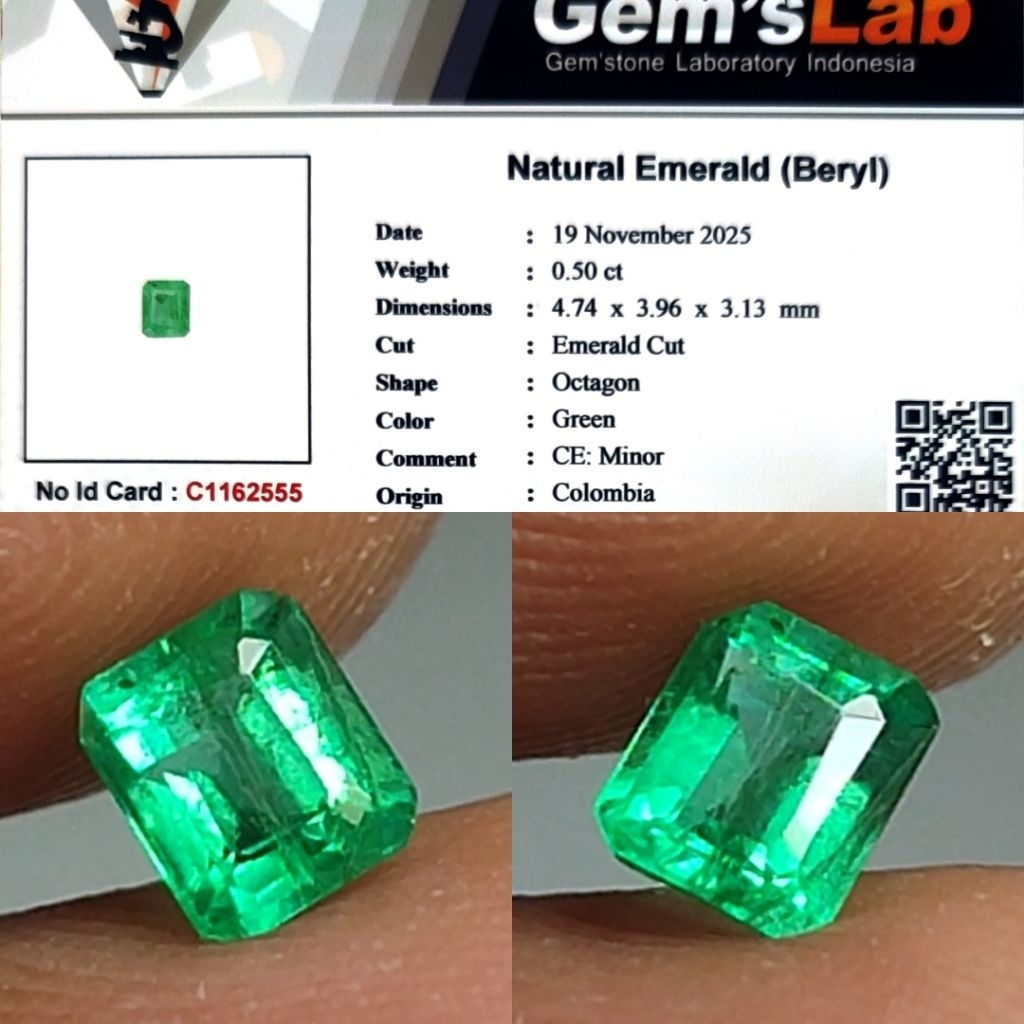 HQ ITEM Natural Zamrud Emerald Colombia Minor Under 1ct GLI Top Crystall Full Luster Siang Malam Nic