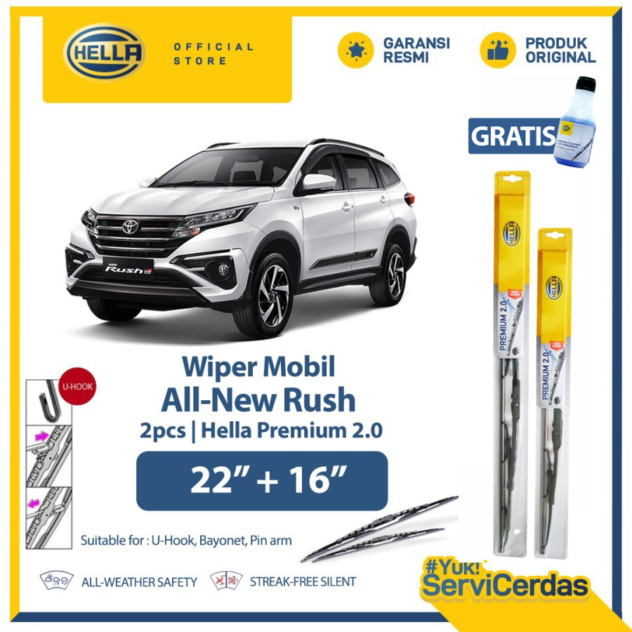 Wiper Mobil TOYOTA All New Rush 22” + 16” (2pcs) - HELLA Premium 2.0