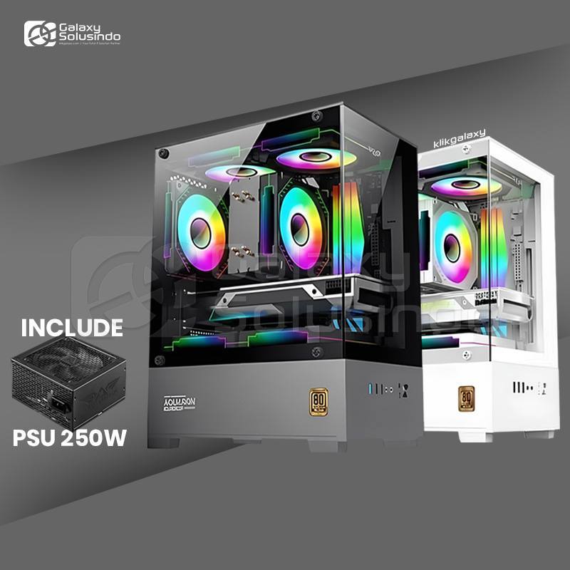 ARMAGGEDDON AQUARON NEMO Tempered Glass M-ATX Gaming Case Include PSU 250W - Black / White - HG