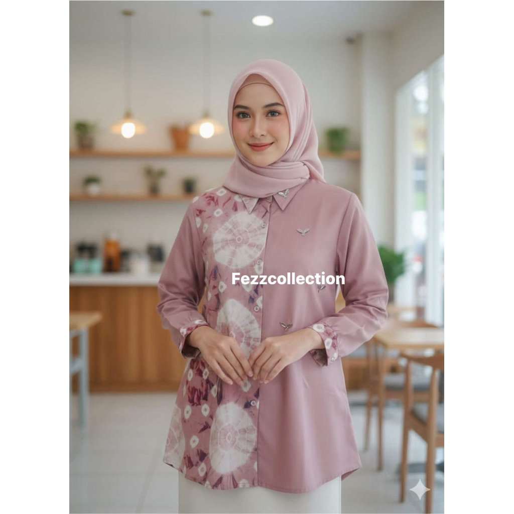 kemeja jumputan kombinasi