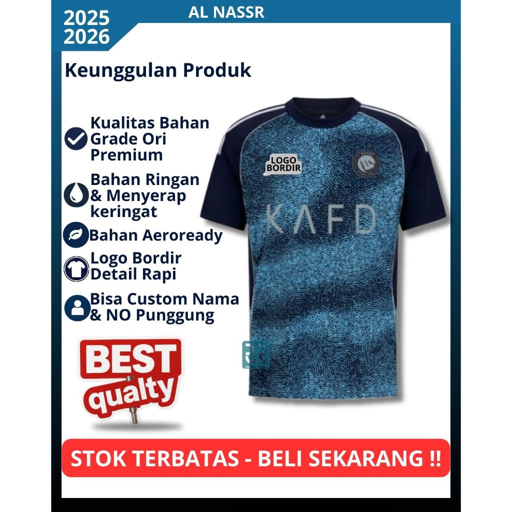 Jersey Bola Al Nassrr Away 2025 2026 Baju Sepak Bola Ronaldo Grade Ori Pria