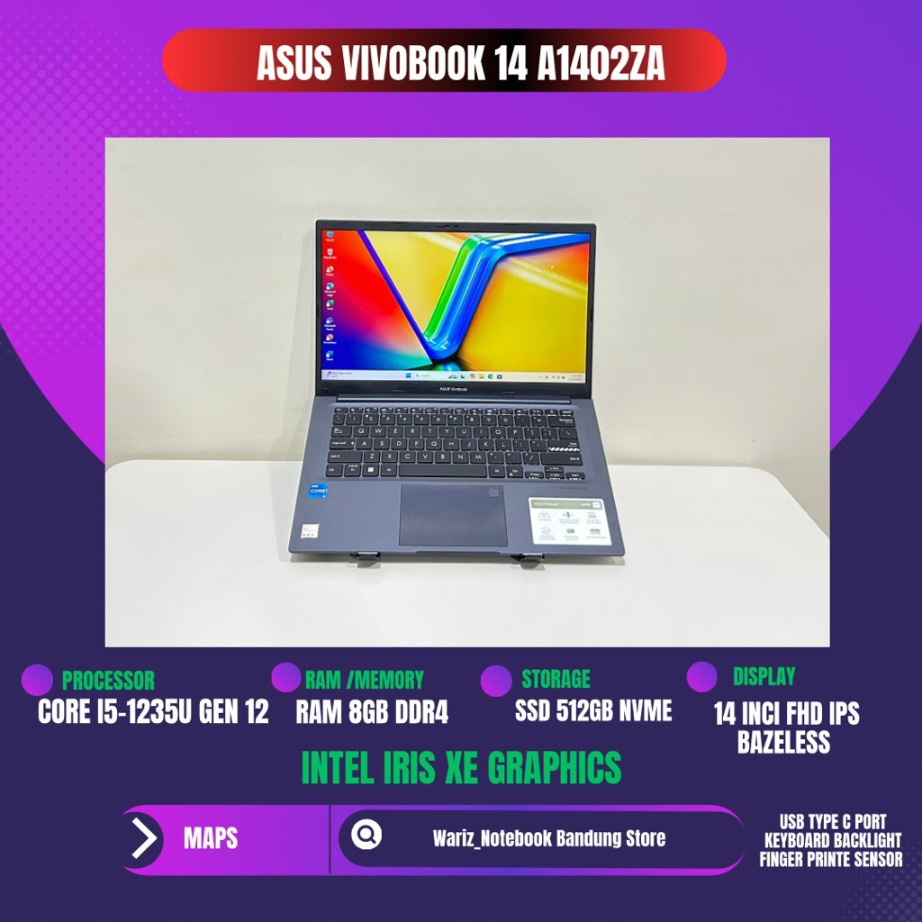 ASUS VIVOBOOK 14 A1402ZA  CORE I5-1235U RAM 8GB SSD 512GB 14inci FHD IPS FULLSET