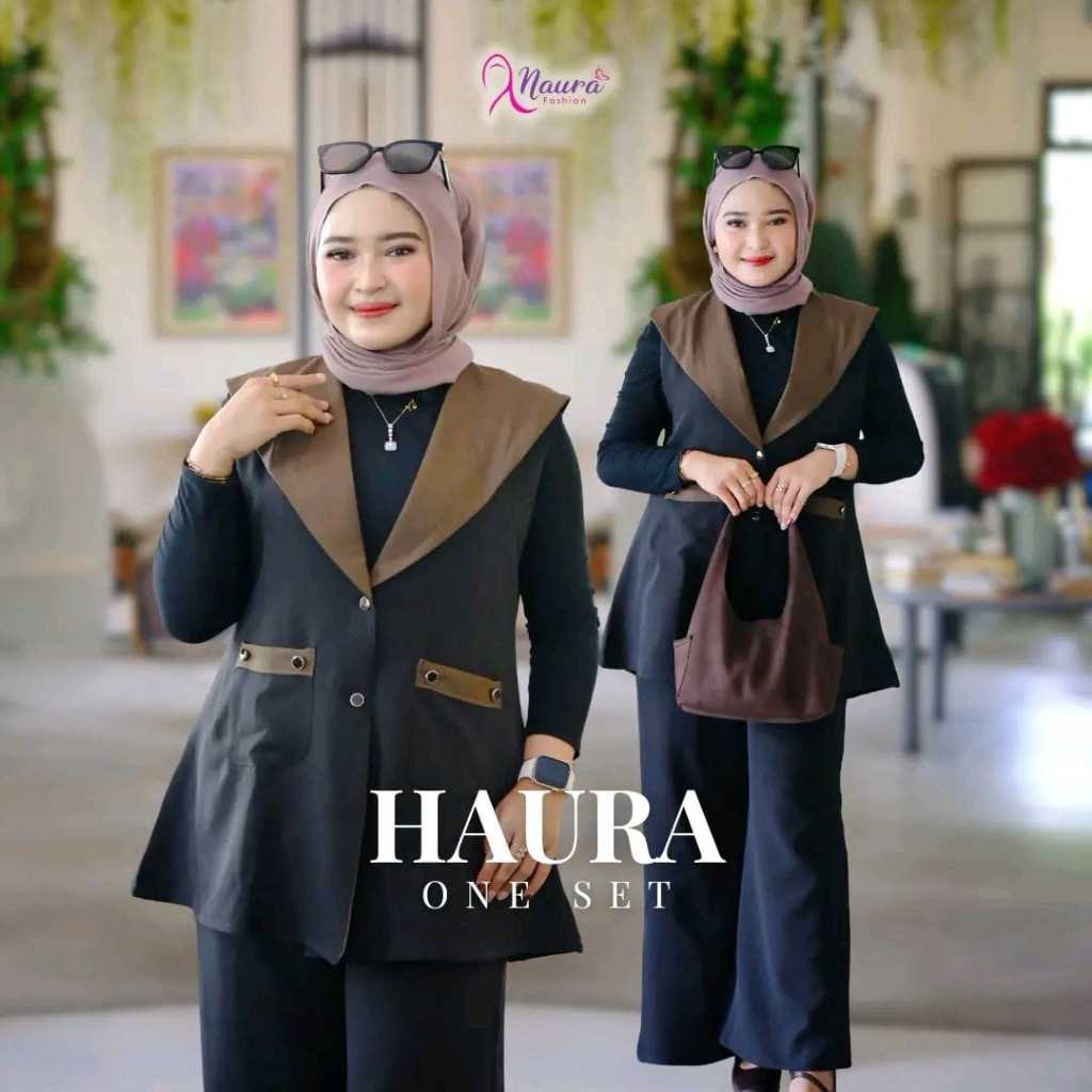 One Set 2in1 ( Haura ) - Setelan Celana Outer Wanita Dewasa ( Tanpa Manset )