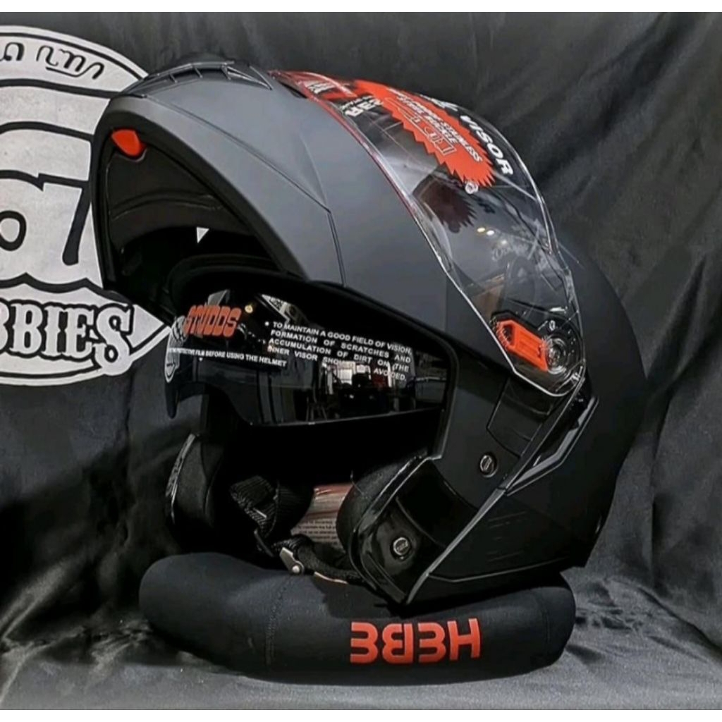 Helm Modular Touring Double Visor Hitam Doff Ukuran S XXL XXXL