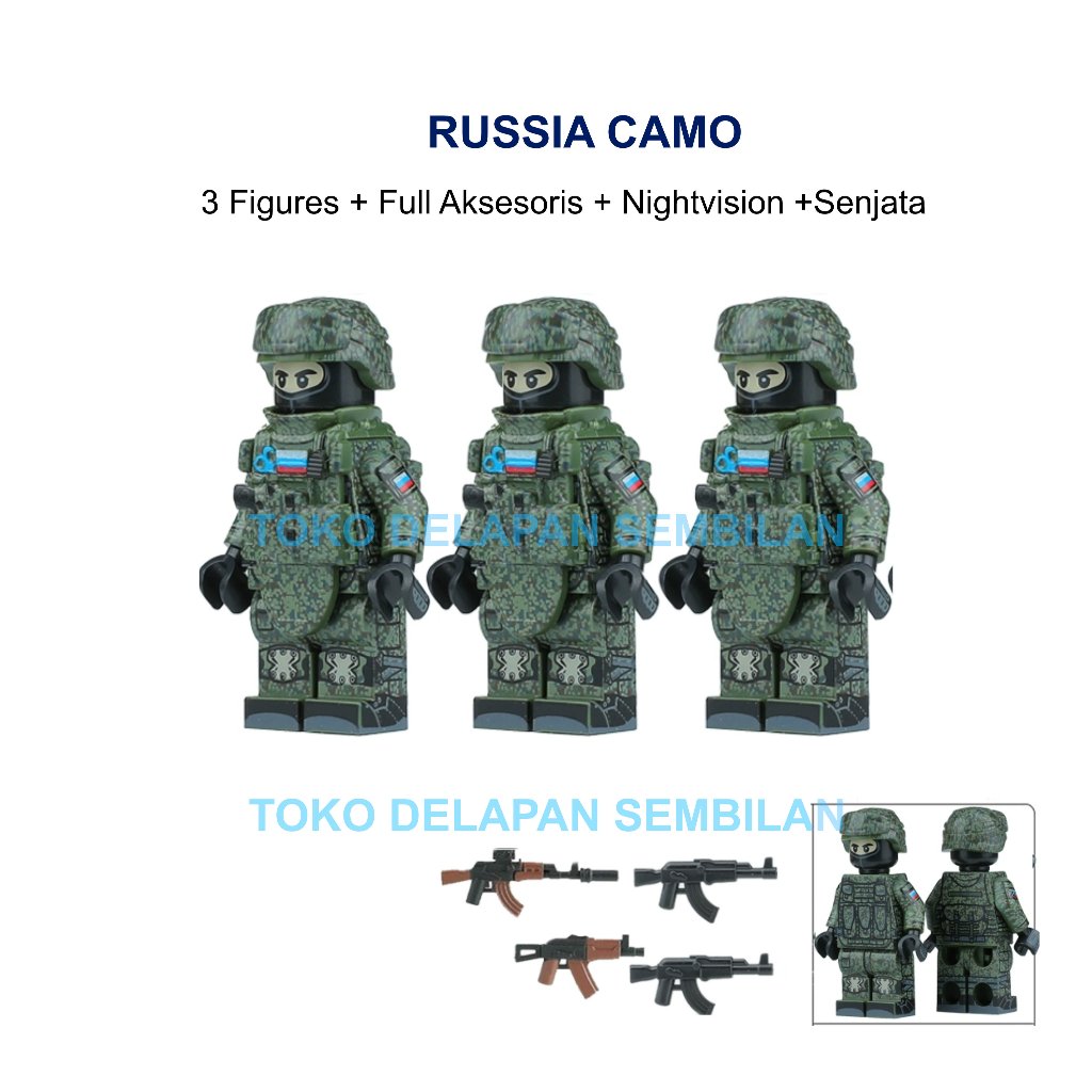 BRICK MINIFIGURE TENTARA RUSIA CAMO FULL PRINT HIGH DETAIL [1 SET ISI 3]