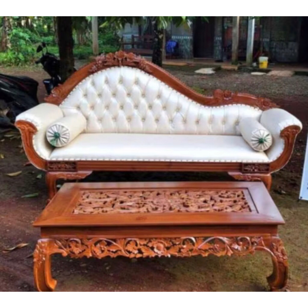 Kursi Sofa Jok Anggur Ukir Jati Jepara 200x60x75