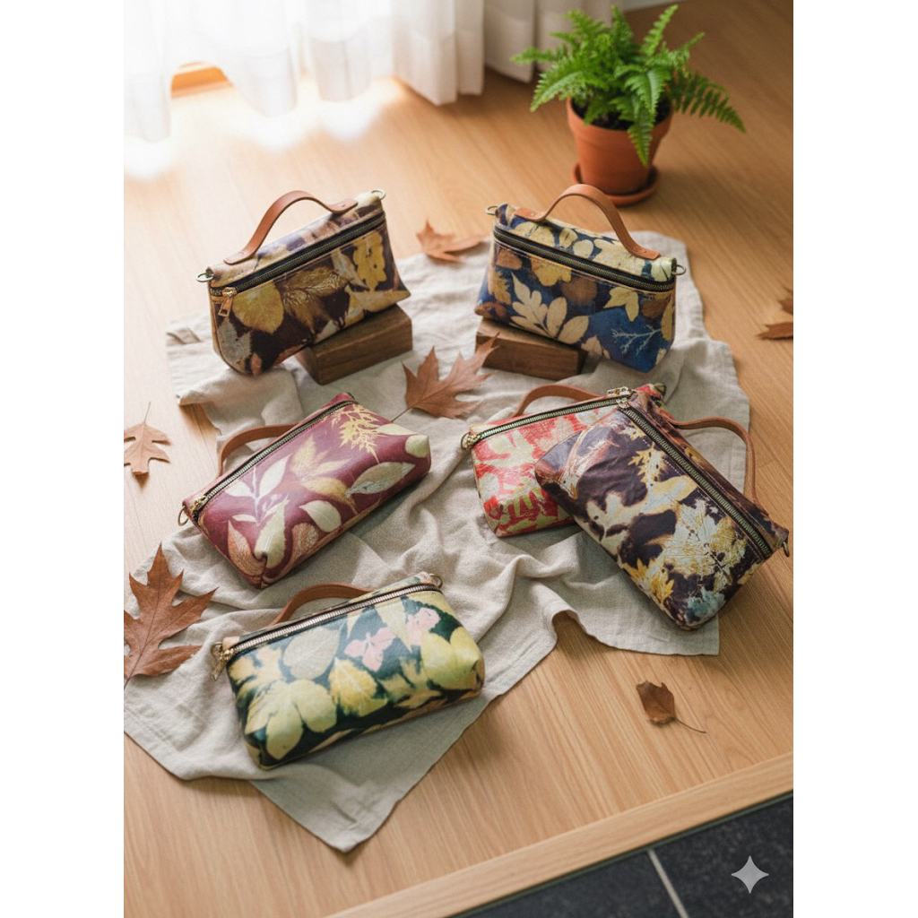 Tas wanita full kulit ecoprint motif daun