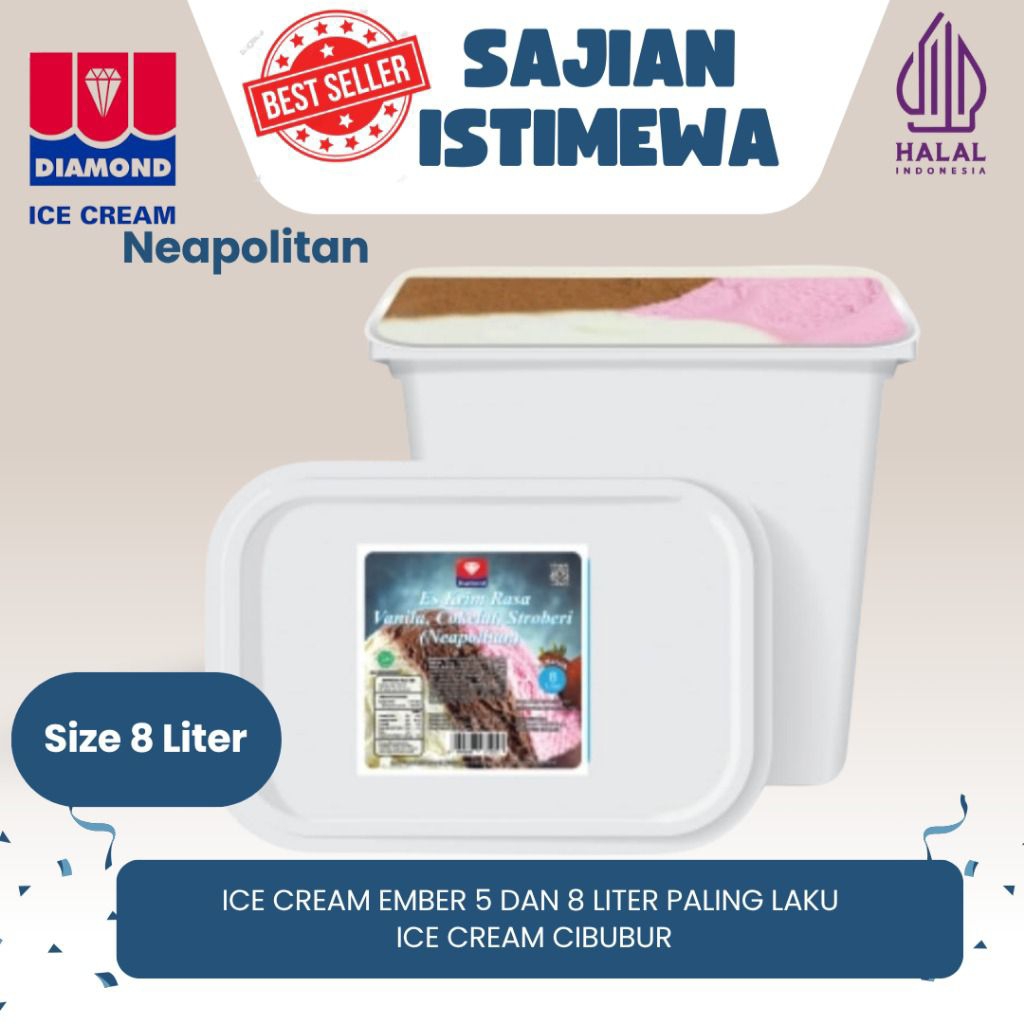 Ice Cream/ es krim 8 Liter Diamond / es krim ember 8 Liter 3 Rasa Neapolitan