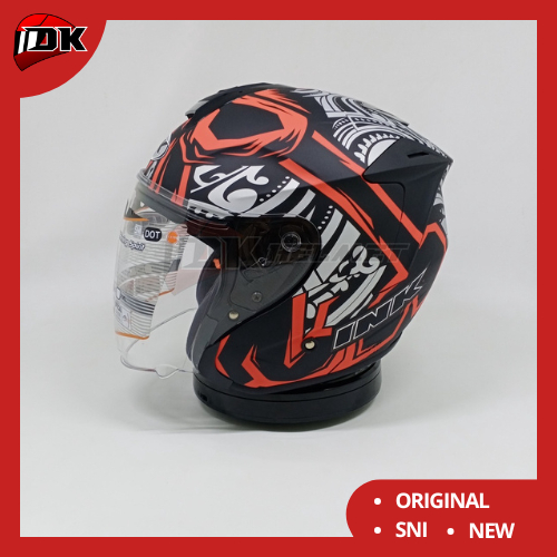 Helm Half Face INK Dynamic Seri 3 Matt Black Red Motif Batik Hitam Merah