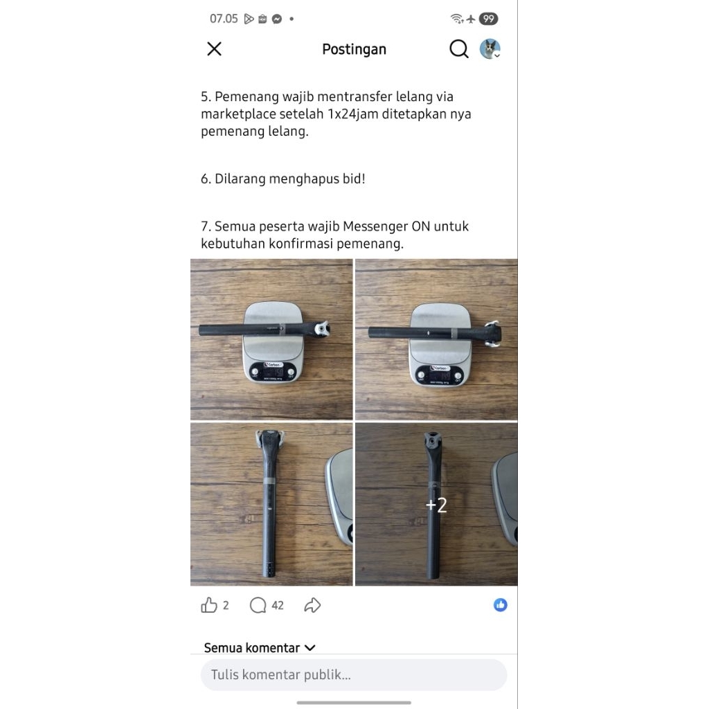 seatpost carbon roadbike 27.2 bekas