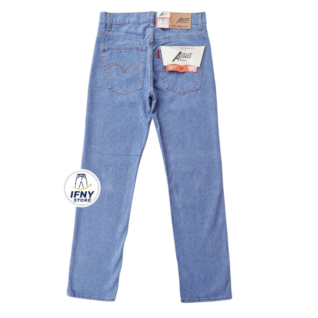 ASSIES Celana jeans pria standar reguler fitt - celana jeans basic bio blitz biru muda 100% original