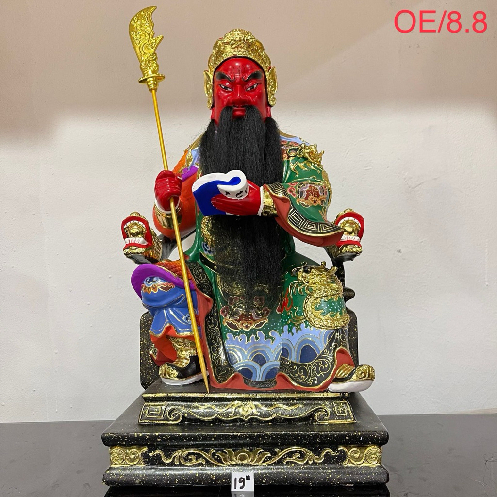 patung dewa kwankong - guan gong duduk 19in bahan kayu