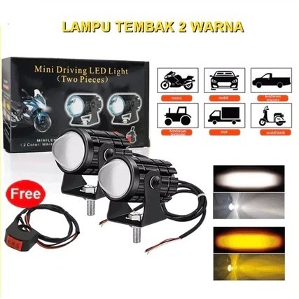 DANKO - Lampu Tembak Motor Mobil 2 Warna Super Terang || Lampu Sorot LED 2 Warna Putih Kuning Terang