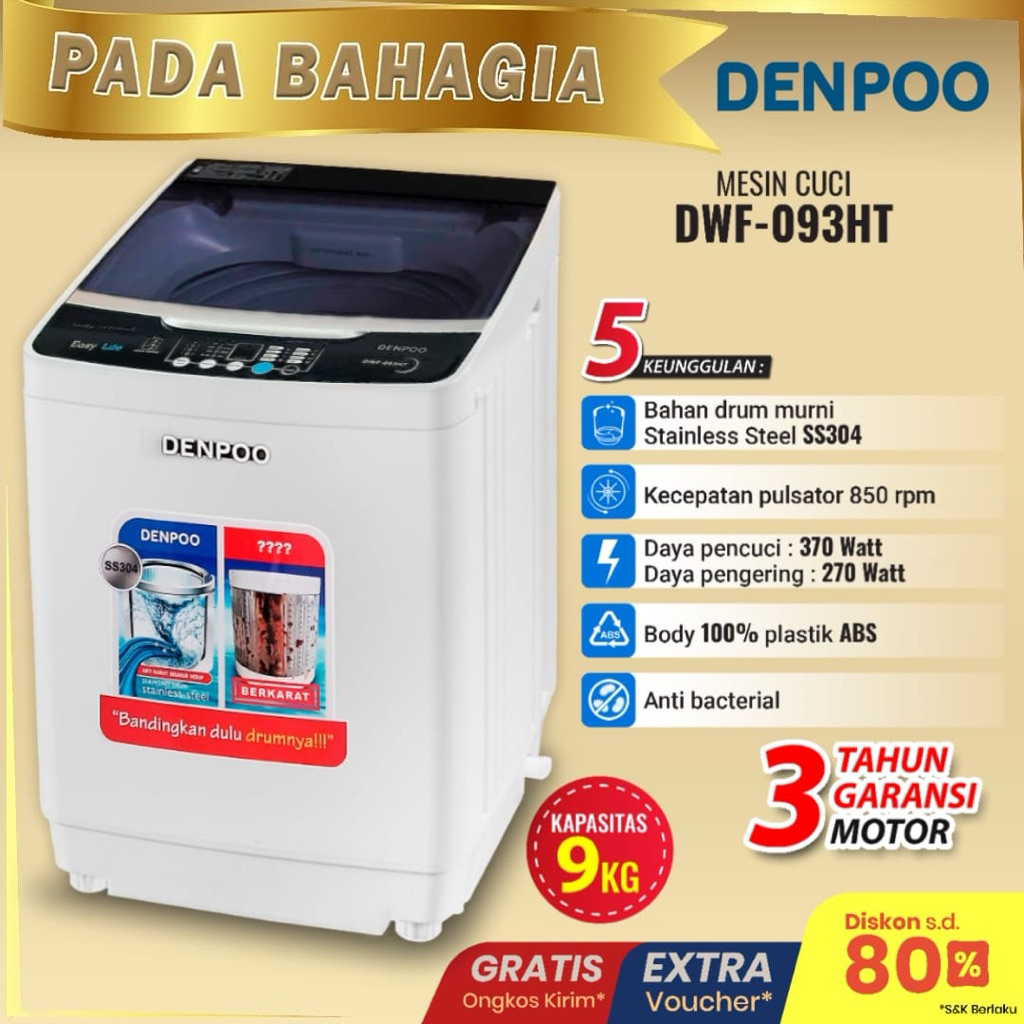 Mesin Cuci 1 Tabung 9 Kg DENPOO DWF 093 NEW