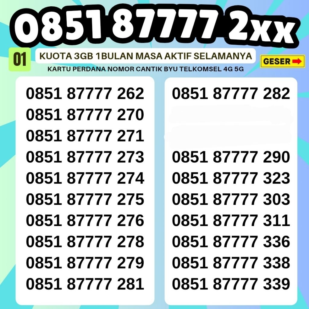 NOMOR CANTIK BYU TELKOMSEL 4G 5G Masa Aktif Selamanya NOMOR CANTIK TELKOMSEL BYU BONUS KUOTA INTERNE