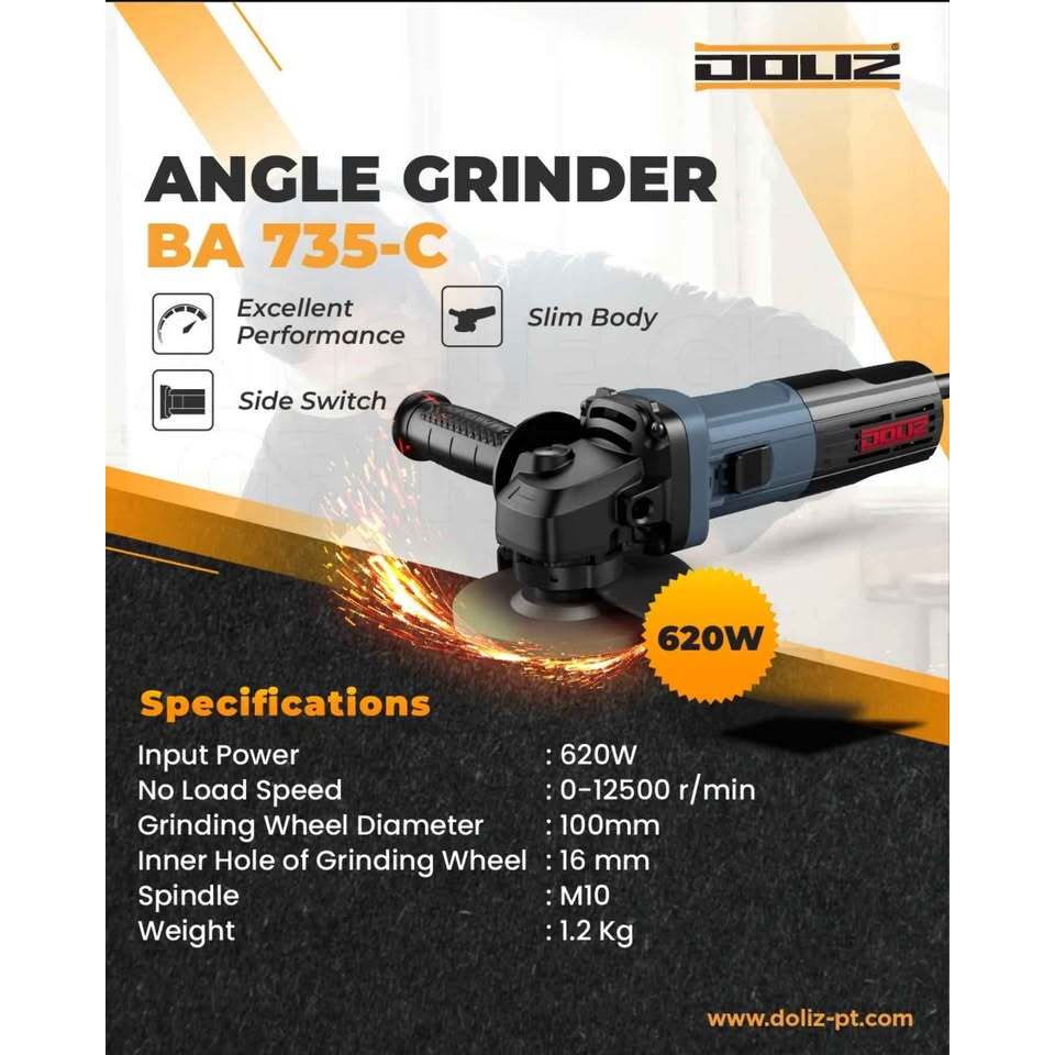 DOLIZ BA735 / BA735C / BA 735  C Mesin Gerinda 4 Inch Slim Body Tahan Panas RPM Cepat Opsi Switch De