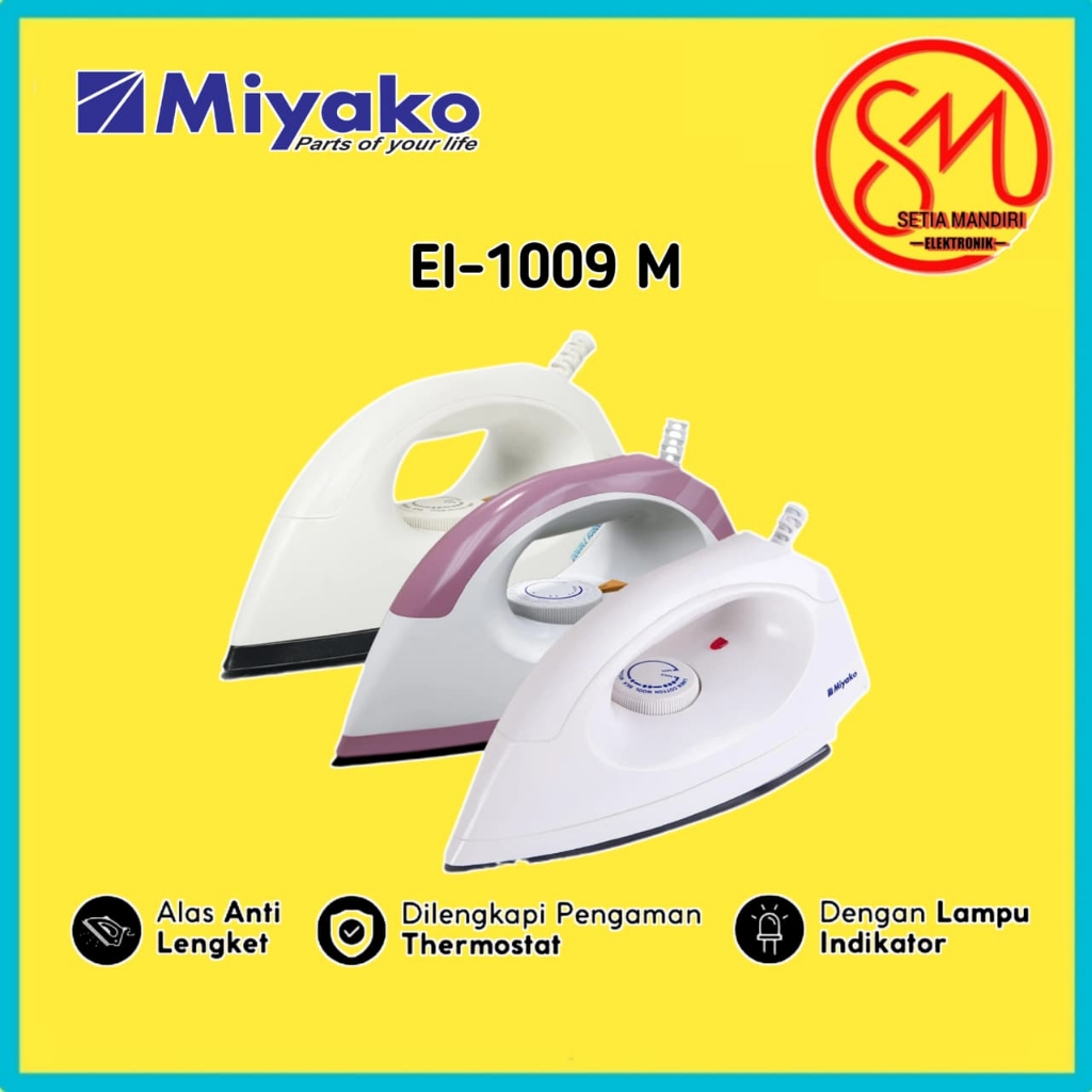 Setrika Miyako - Putih - 395 watt - anti lengket - EI1009MWH - EI1009MNP - EI1009MGR