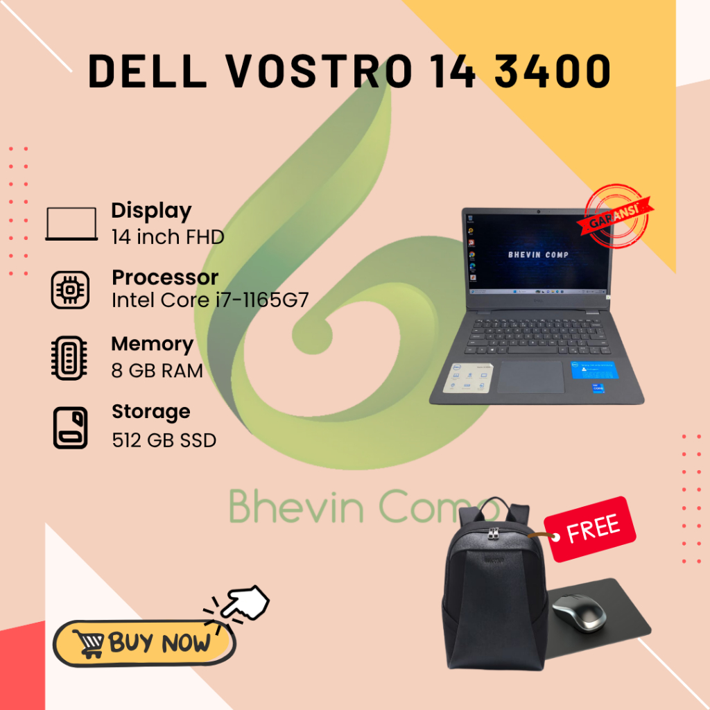 DELL VOSTRO  14 3400 INTEL CORE I7-1165G7 RAM 8GBB SSD 512GB
