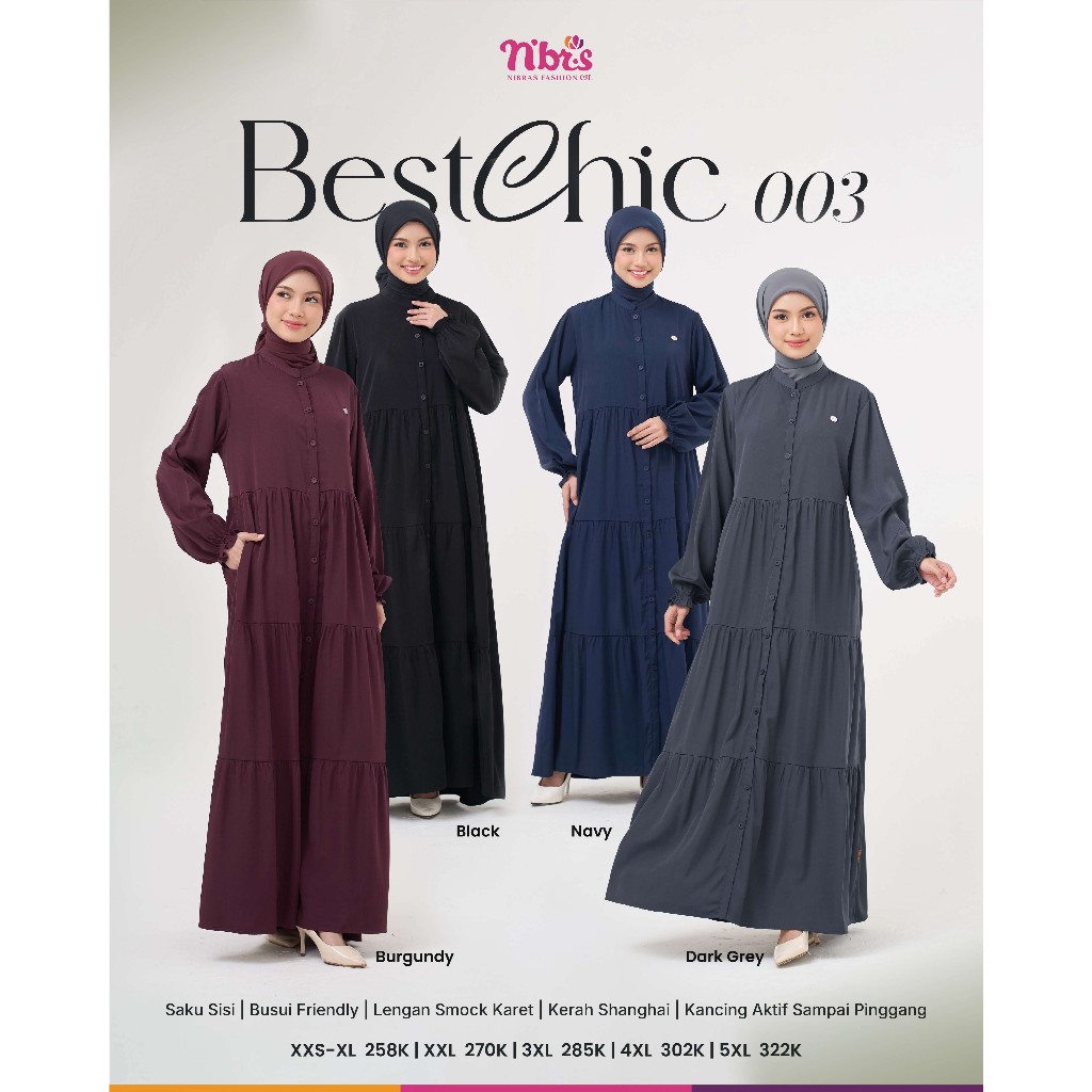 [ SALE ] GAMIS NIBRAS NBRS BESTCHIC 003 BLACK BURGUNDY DARK GREY NAVY RARON XXS - XXL 3XL 4XL 5XL JU