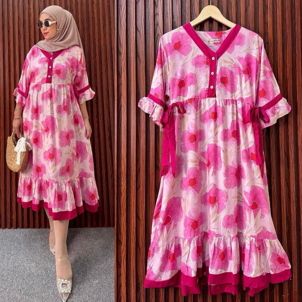 ARA RAISA DRESS RAYON LD 110CM // MIDI DRESS RAYON MOTIF // DASTER RAYON KEKINIAN VIRAL // MIDI MOTI