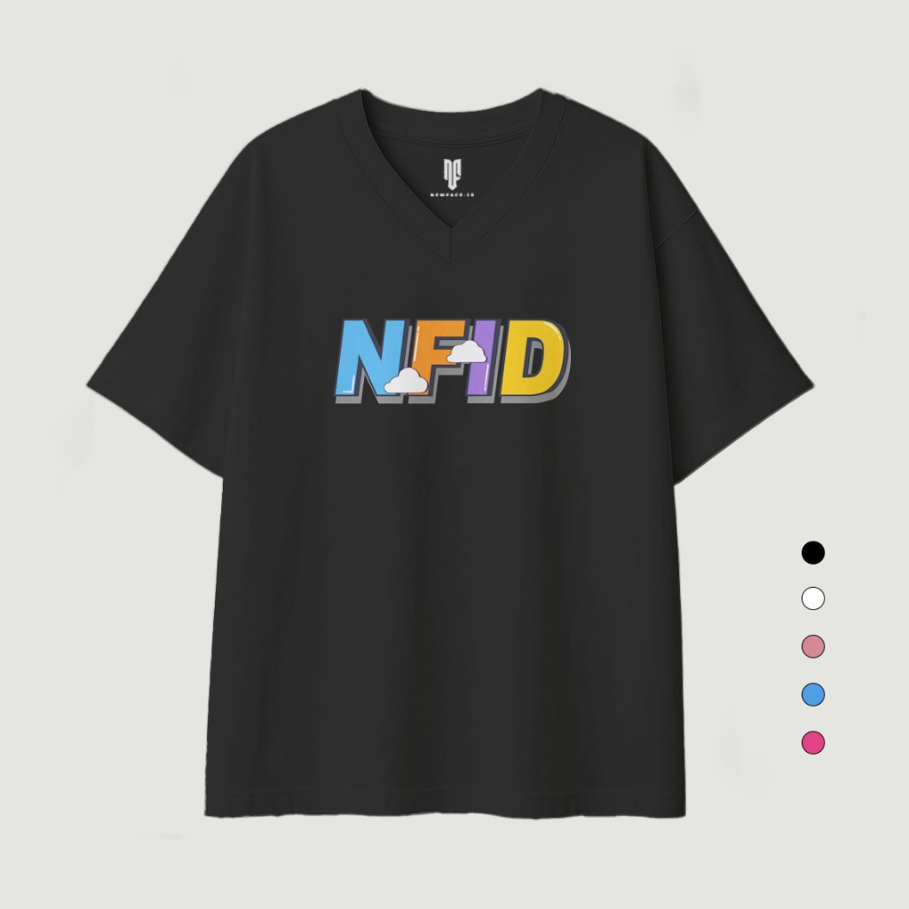 Newface ID Baju Kaos V Neck Oversize NFID Balon Pria Wanita Tshirt Unisex Combed 24s