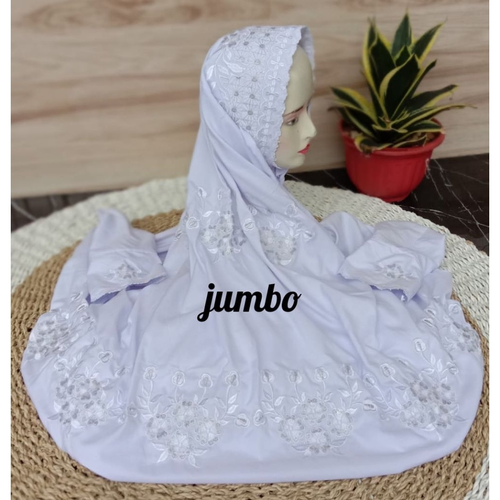 MUKENA TERUSAN BORDIR PUTIH JUMBO