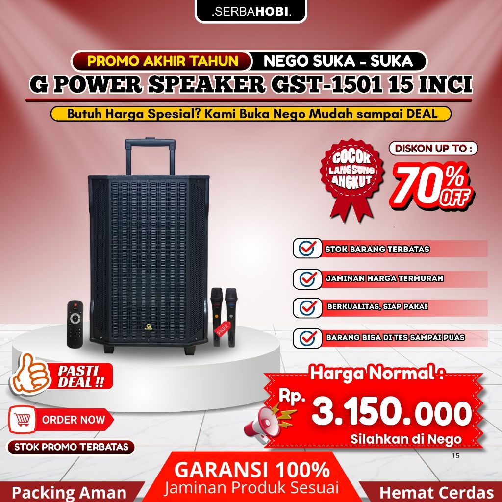G-POWER Speaker Portable Gst-1501 Booster Speaker Meeting 15 Inch FREE 2 Mic