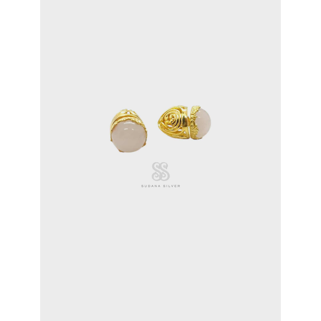 Anting Subeng Tawon Rose Quartz Perak 925 Gold Plated Handmade Bali