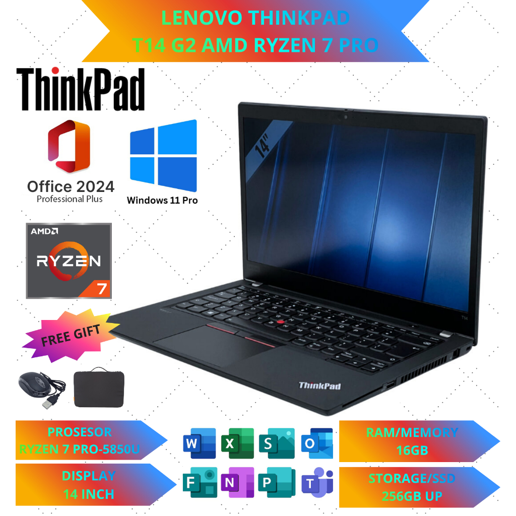 Touchscreen Lenovo Thinkpad T14 T14s RYZEN 7 PRO G2 Laptop 14 INCH RAM 16GB/256SSD FULLSET