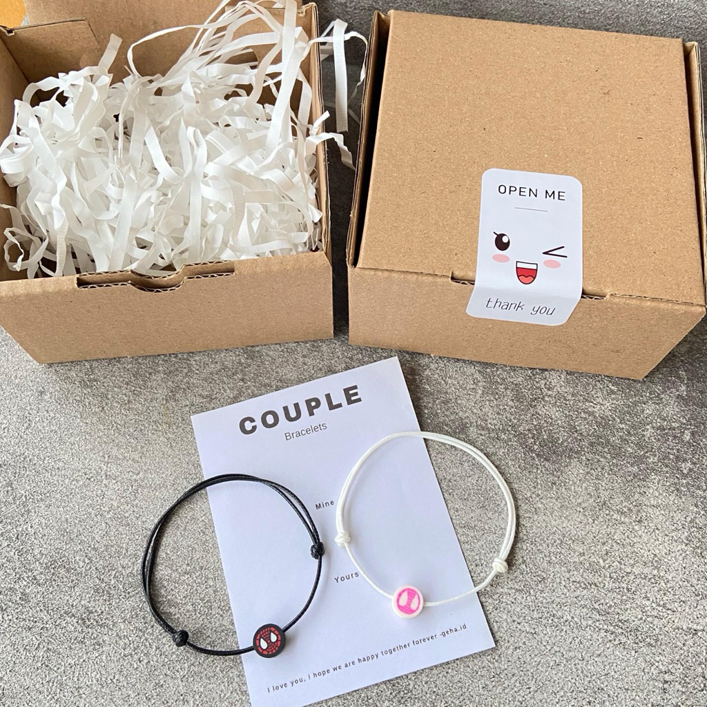 Gelang Couple Spiderman Free Box | Gelang couple spiderman | Kado Romantis Pasangan | Mine yours bra