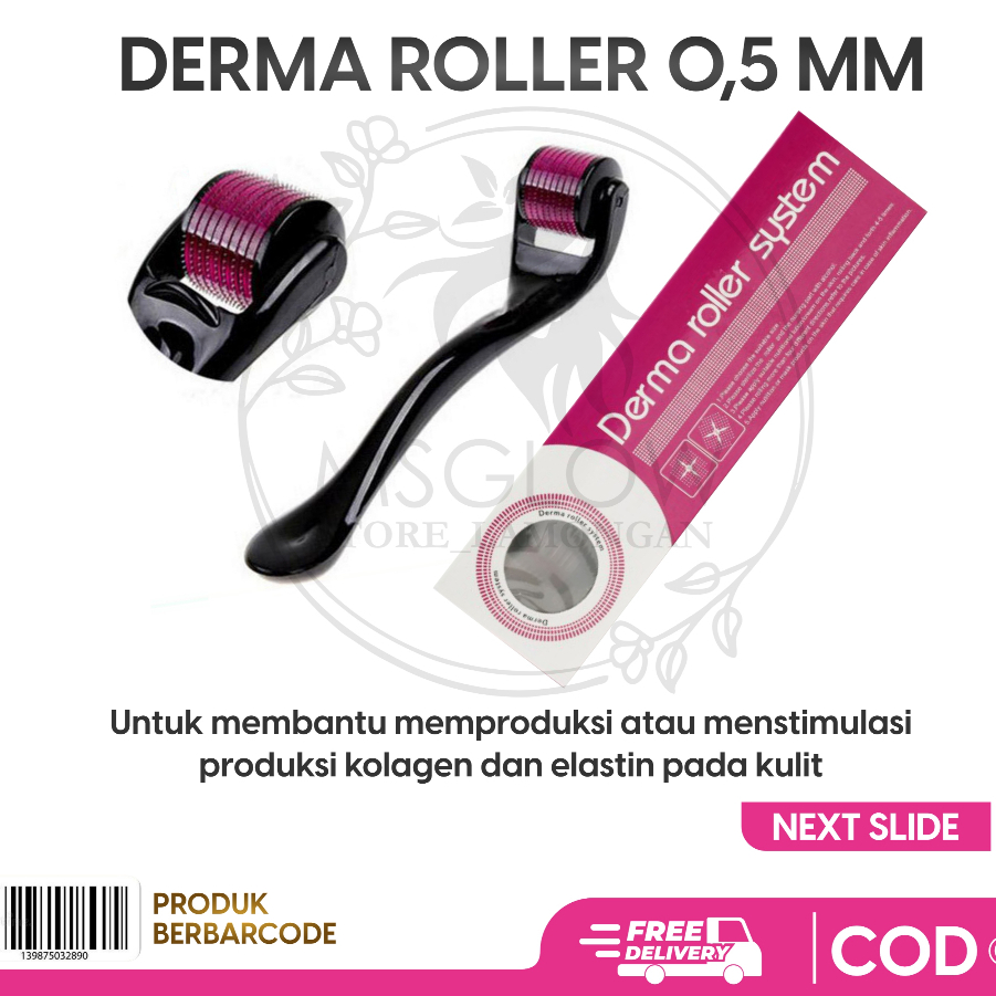 MS GLOW - DERMA ROLLER 0.5 MM ALAT PENGHILANG BEKAS JERAWAT , TERAPI WAJAH
