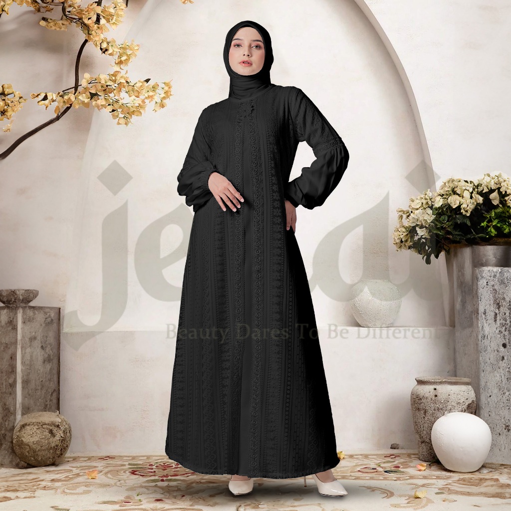 JENAI Gamis Brokat Hitam Mewah Kekinian dan Elegan