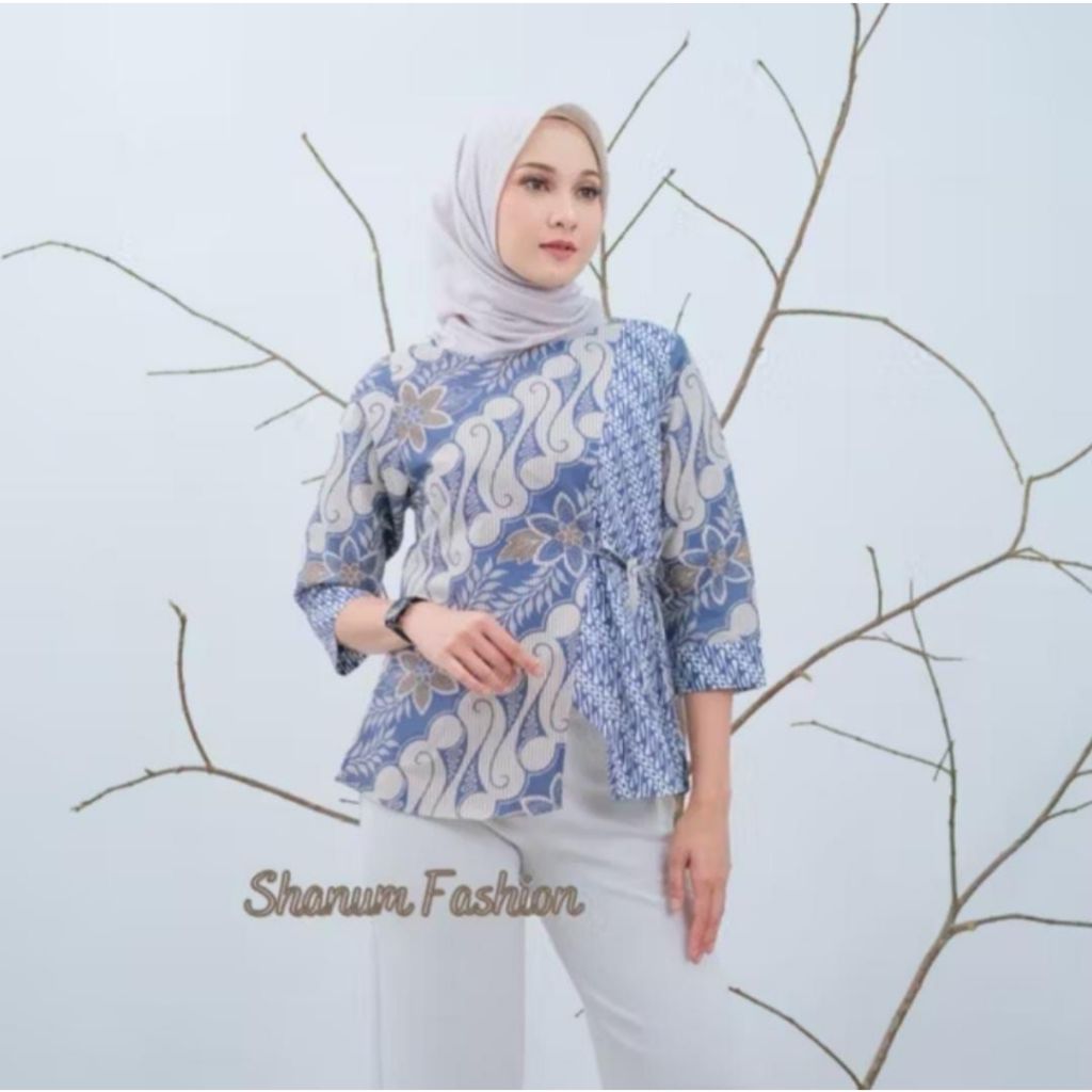 Batik Kerja Premium Motif Songket Atasan Batik Wanita Modern Lengan Panjang Kombinasi
