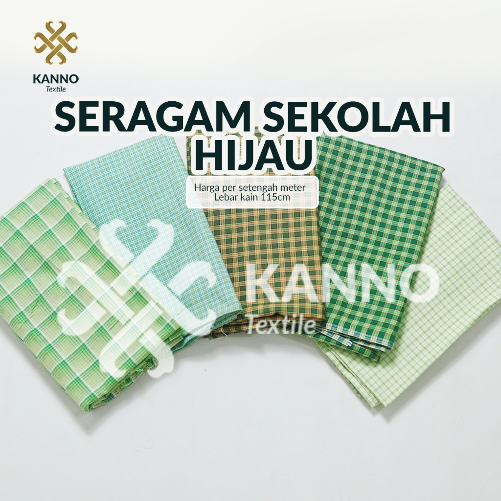 KAIN KOTAK KATUN YARNDYED SERAGAM SEKOLAH WARNA HIJAU LEBAR 110CM HARGA PER-0,5 METER BAHAN KATUN / 