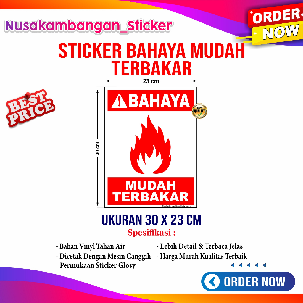 STICKER BAHAYA  MUDAH TERBAKAR MUDAH MENYALA LEBEL MUDAH TERBAKAR