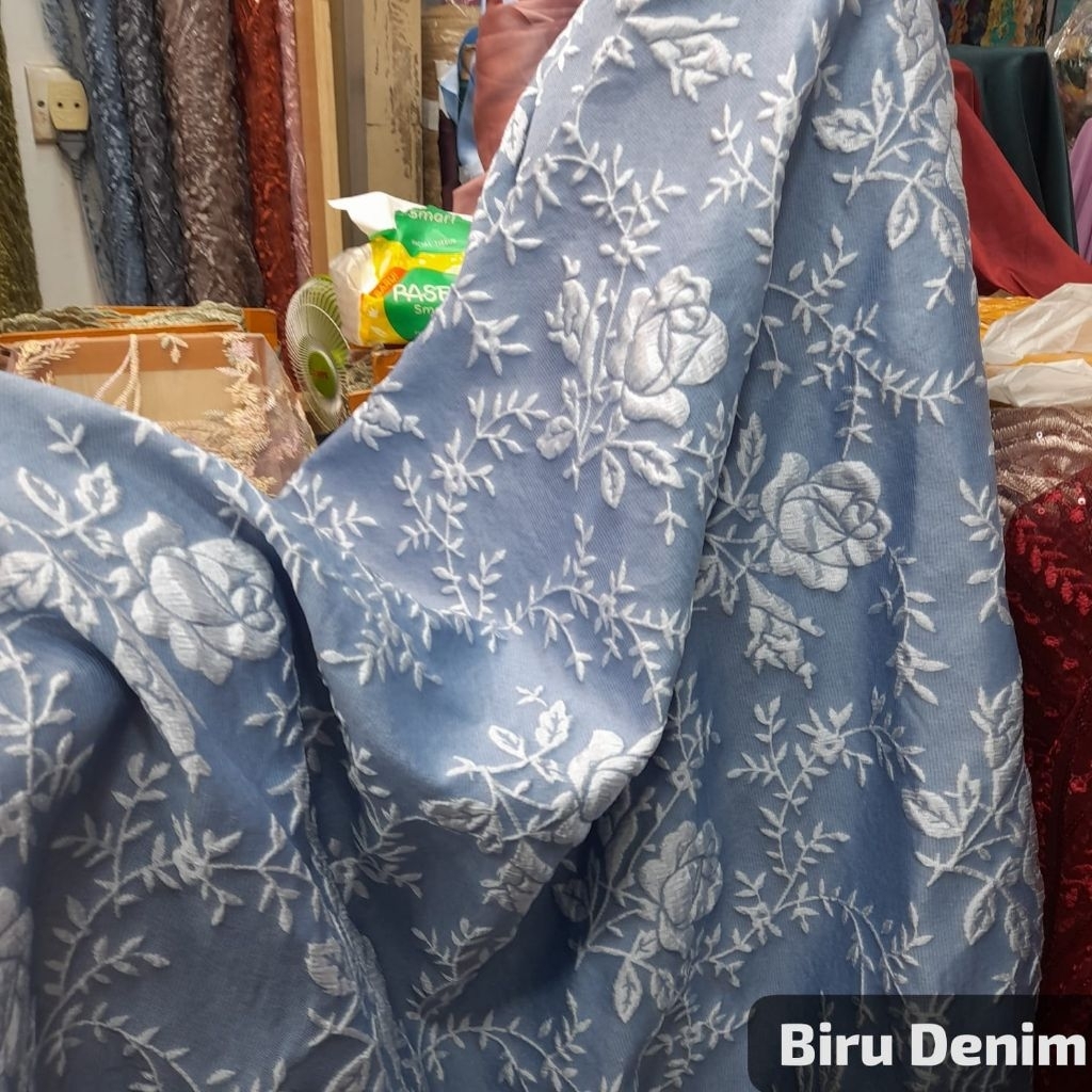 Kain Jaguard Emboss Timbul Motif Bunga Mawar Terbaru