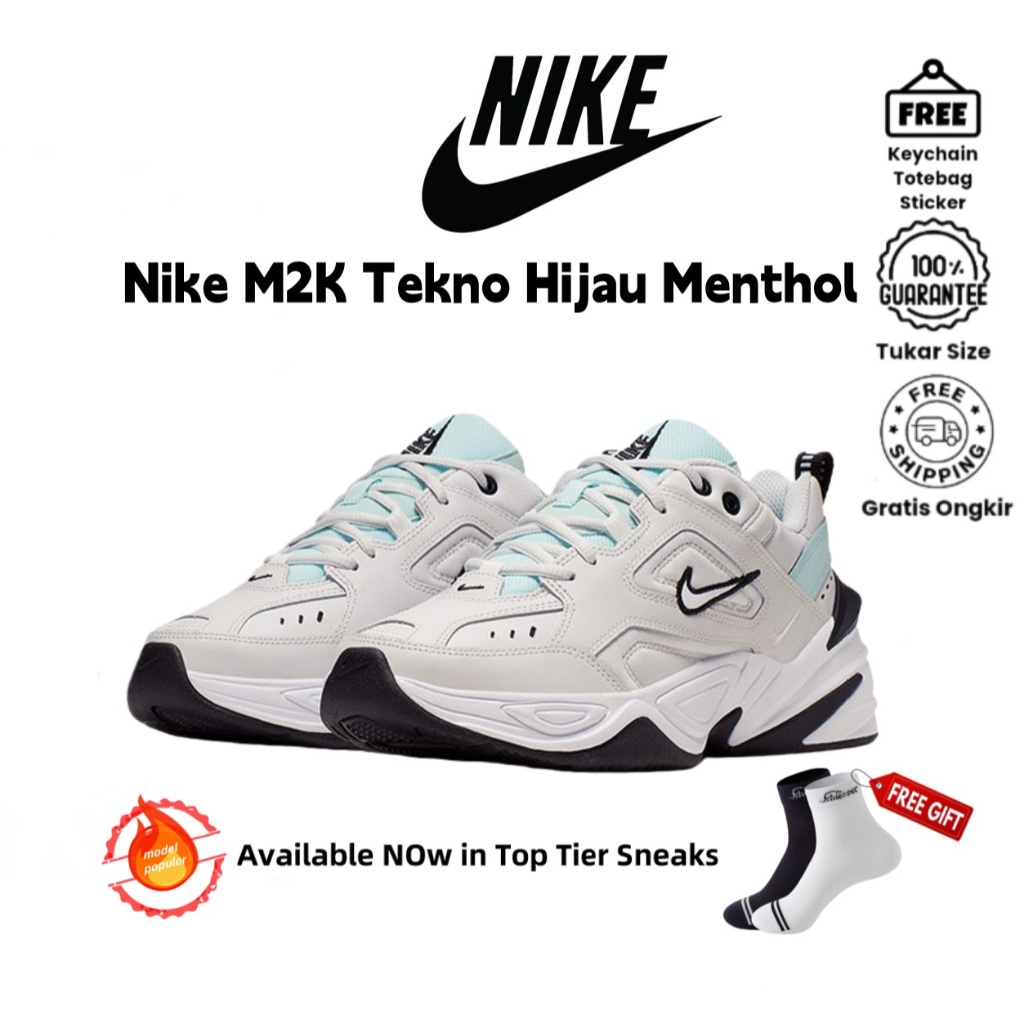Sepatu Sneakers Nike M2K Tekno Original Light Grey Mint Chunky Sole Unisex Sepatu Kasual Fashion Str