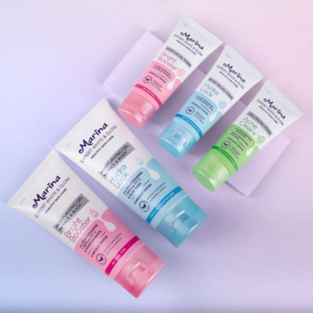marina expert white & glow Facial Foam 100ml , marina moisturizing 170ml , marina bright booster whi