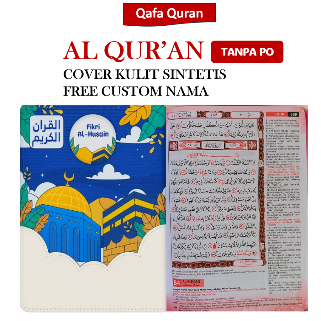 Alquran Terjemahan Kalep Resleting Ukuran A6 & A5 Custom Nama / Al Quran Custom Nama Terjemahan